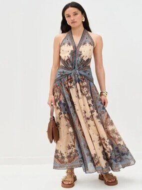 Zimmermann Ascension Plunge Halter Maxi Dress